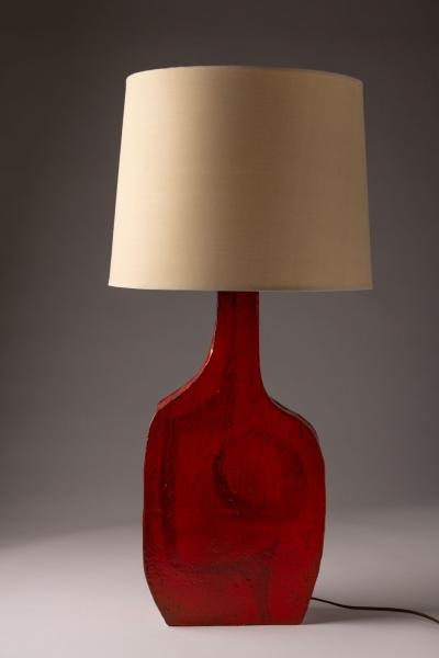 Charles Sucsan Asymmetrical Studio Ceramic Table Lamp in Vibrant Red Glaze 1960s