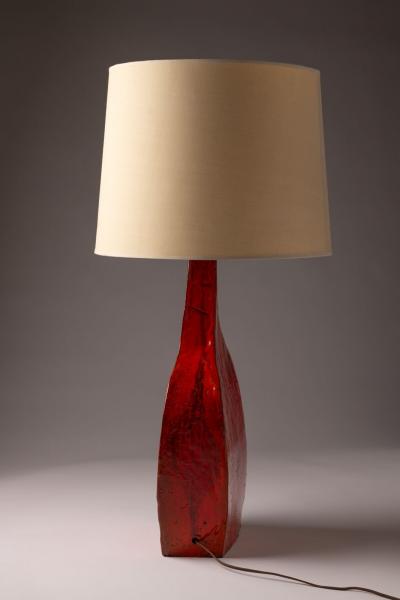 Charles Sucsan Asymmetrical Studio Ceramic Table Lamp in Vibrant Red Glaze 1960s