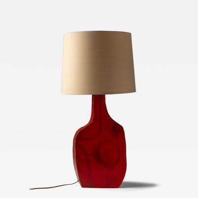 Charles Sucsan Asymmetrical Studio Ceramic Table Lamp in Vibrant Red Glaze 1960s
