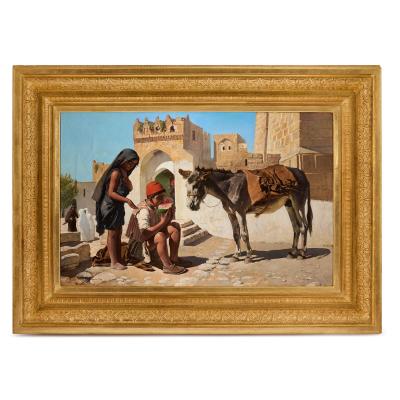 Charles Verlat Large Orientalist Painting at David Gate Jerusalem by Charles Verlat