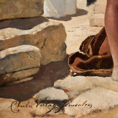 Charles Verlat Large Orientalist Painting at David Gate Jerusalem by Charles Verlat