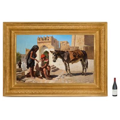 Charles Verlat Large Orientalist Painting at David Gate Jerusalem by Charles Verlat