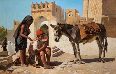 Charles Verlat Large Orientalist Painting at David Gate Jerusalem by Charles Verlat