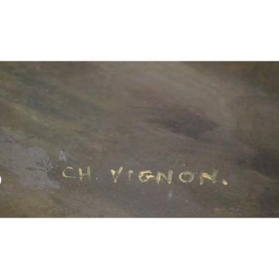 Charles Vignon Parisian Street Scene Oil Painting