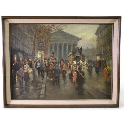 Charles Vignon Parisian Street Scene Oil Painting