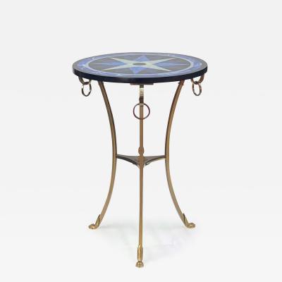 Charles et Fils 1990 Maison Charles Bronze Pedestal Table With Geometric Patterned Tray 60 cm