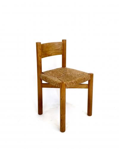 Charlotte Perriand CHARLOTTE PERRIAND PAIR OF MERIBEL ELM AND RUSH DINING CHAIRS LES ARCS C 1960