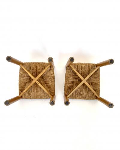 Charlotte Perriand CHARLOTTE PERRIAND PAIR OF MERIBEL ELM AND RUSH DINING CHAIRS LES ARCS C 1960