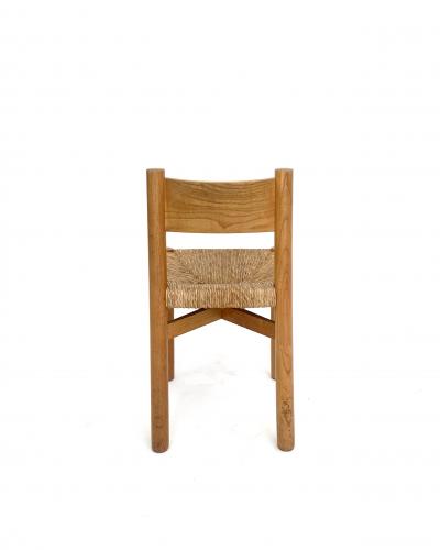 Charlotte Perriand CHARLOTTE PERRIAND PAIR OF MERIBEL ELM AND RUSH DINING CHAIRS LES ARCS C 1960
