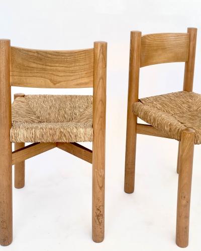 Charlotte Perriand CHARLOTTE PERRIAND PAIR OF MERIBEL ELM AND RUSH DINING CHAIRS LES ARCS C 1960