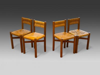 Charlotte Perriand Charlotte Perriand French Mid Century Early Straw Back Meribel Chairs c 1946