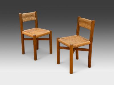 Charlotte Perriand Charlotte Perriand French Mid Century Early Straw Back Meribel Chairs c 1946