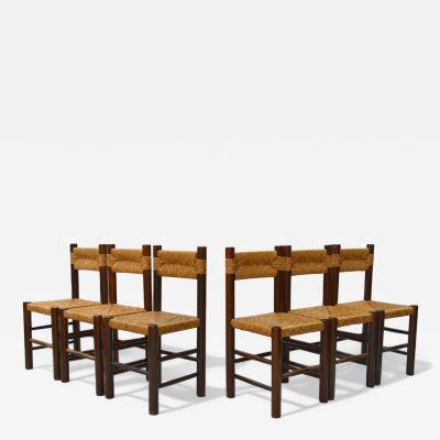 Charlotte Perriand Charlotte Perriand French Modern Straw Wood Six Dining Chairs France 1960s