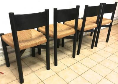 Charlotte Perriand Charlotte Perriand Set of Four Black Model Meribel Rush Chairs