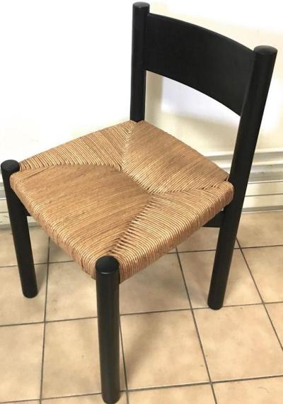 Charlotte Perriand Charlotte Perriand Set of Four Black Model Meribel Rush Chairs