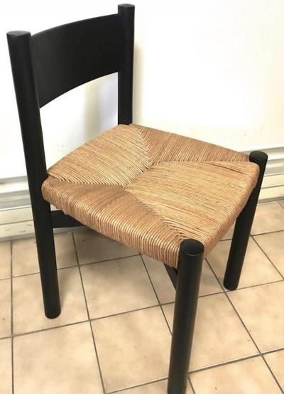 Charlotte Perriand Charlotte Perriand Set of Four Black Model Meribel Rush Chairs