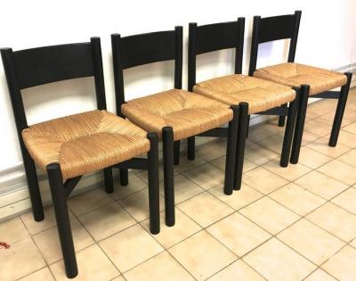 Charlotte Perriand Charlotte Perriand Set of Four Black Model Meribel Rush Chairs