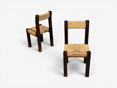 Charlotte Perriand Charlotte Perriand Style Brutalist Dining Chairs Wood Straw France 1960s