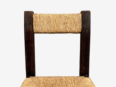 Charlotte Perriand Charlotte Perriand Style Brutalist Dining Chairs Wood Straw France 1960s