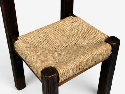 Charlotte Perriand Charlotte Perriand Style Brutalist Dining Chairs Wood Straw France 1960s