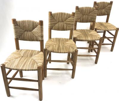 Charlotte Perriand Charlotte Perriand genuine set of 4 Bauche chairs in ash tree and rush