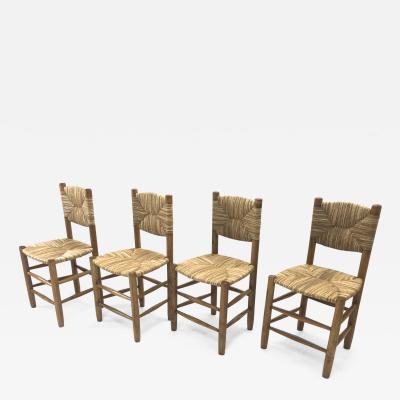 Charlotte Perriand Charlotte Perriand genuine set of 4 Bauche chairs in ash tree and rush