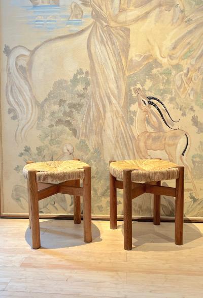 Charlotte Perriand Charlotte Perriand pair of ash tree and rush meribel stool