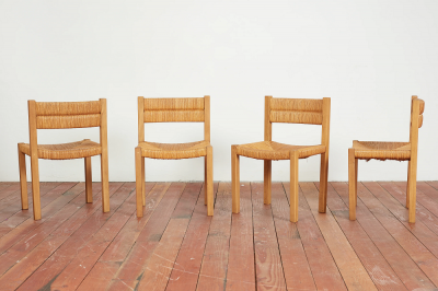 Charlotte Perriand FRENCH STRAW DINING CHAIRS SET OF 8