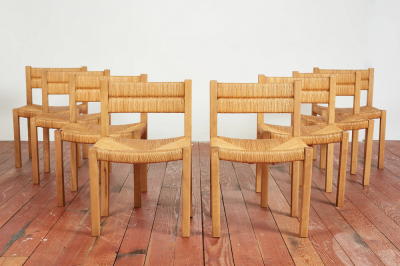 Charlotte Perriand FRENCH STRAW DINING CHAIRS SET OF 8