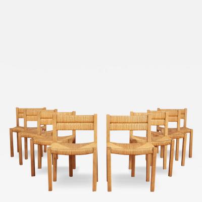 Charlotte Perriand FRENCH STRAW DINING CHAIRS SET OF 8
