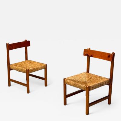 Charlotte Perriand French Modern Ash Straw Occasional Chairs France 1960s