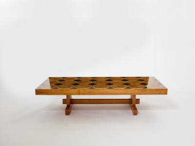 Charlotte Perriand Large French coffee table oak wood petrified wood and slate top 1960