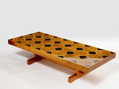 Charlotte Perriand Large French coffee table oak wood petrified wood and slate top 1960