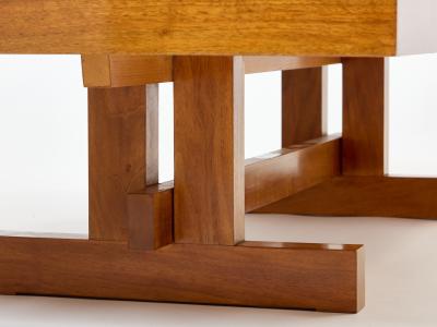 Charlotte Perriand Large French coffee table oak wood petrified wood and slate top 1960