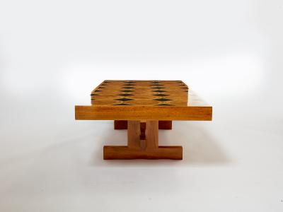 Charlotte Perriand Large French coffee table oak wood petrified wood and slate top 1960