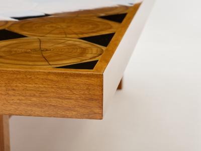 Charlotte Perriand Large French coffee table oak wood petrified wood and slate top 1960