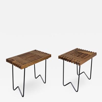 Charlotte Perriand Mid Century Wood and Metal Stools Italy 1950s