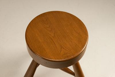 Charlotte Perriand Set Three Legged Wooden Stools in Ash in the Style of Charlotte Perriand 1970s