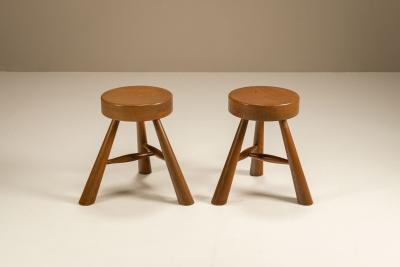 Charlotte Perriand Set Three Legged Wooden Stools in Ash in the Style of Charlotte Perriand 1970s
