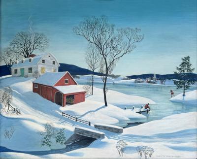 Charlotte Sternberg Americana Winter Scene Ice Skaters Mid Century