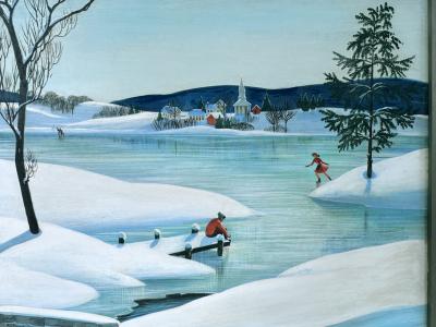 Charlotte Sternberg Americana Winter Scene Ice Skaters Mid Century