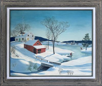 Charlotte Sternberg Americana Winter Scene Ice Skaters Mid Century