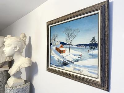 Charlotte Sternberg Americana Winter Scene Ice Skaters Mid Century