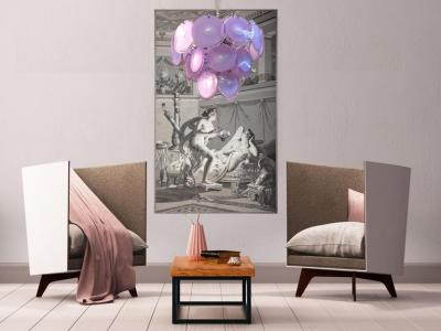 Charming Amethyst Pink Disc Murano Chandelier 1970s
