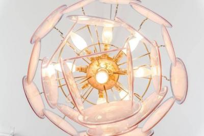 Charming Amethyst Pink Disc Murano Chandelier 1970s
