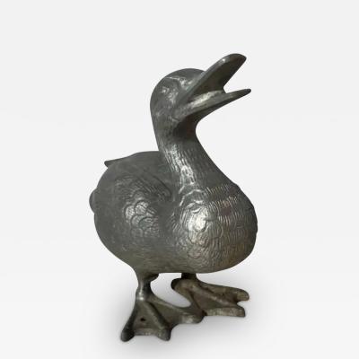 Charming Cast Metal Duckling Garden Sculpture