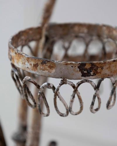 Charming French Birdcage Plant Stand with Original Paint
