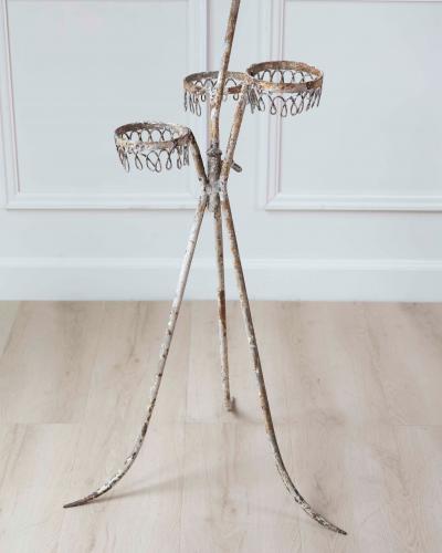 Charming French Birdcage Plant Stand with Original Paint