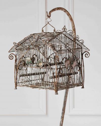 Charming French Birdcage Plant Stand with Original Paint