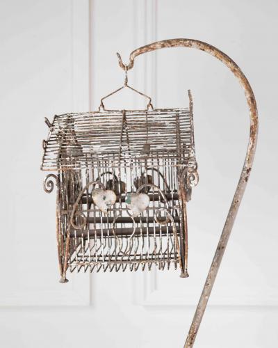 Charming French Birdcage Plant Stand with Original Paint